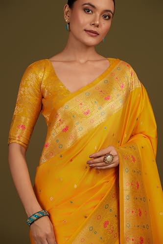 Image of Monjolika Fashion Women's Pure Kanjivaram Style Banarasi Soft Silk Saree With Blouse For Wedding