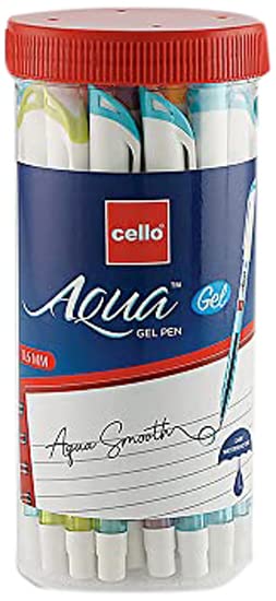 Image of Cello Aqua Blue Gel Pen Jar of 25 Units Freeflo Roller Pen - Pack of 10 (Blue)