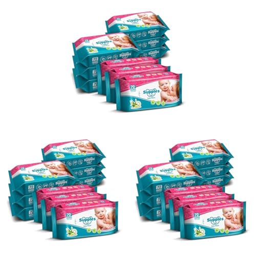 Image of Amazon Brand - Supples Baby Wet Wipes | 648 Wipes | 72 Wipes x 27 Packs | Enriched With Aloe Vera and Vitamin E | Alcohol-free and Paraben-free | Pure Water-Based Formulation
