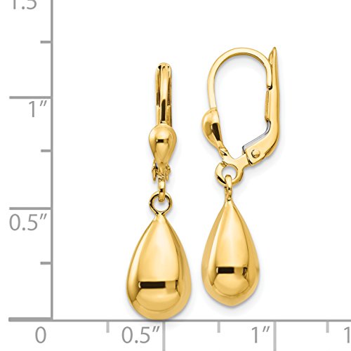 Polished Fancy Teardrop Dangle Leverback Earrings in Real 14k Gold3