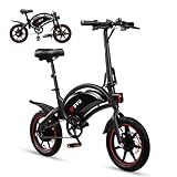 DYU D3F Electric Bike 14 Inch Lightweight Folding E Bike for Adults and Teens 250W Motor 36V 10Ah Removable Battery Up to 60KM Range Dual Disc Brakes Spring Suspension Urban Commuter Electric Bicycle
