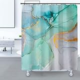 Domoku Green Gold Marble Shower Curtain,Green Golden Cracked Lines Abstract Modern Shower Curtain fo