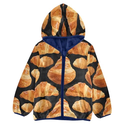 Croissant Pattern on Black Background Toddler Fleece Jacket Girl Boys Hooded Fleece Jacket Coat Warm