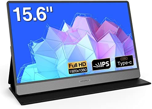 KOORUI Portable Monitor 15.6 inch 1080P FHD USB-C Laptop Monitor HDMI Computer Display IPS Gaming Monitor w/Premium Smart Cover & Speakers, External Monitor for Laptop PC Mac Phone Switch