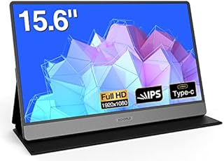 KOORUI Portable Monitor 15.6 inch 1080P FHD USB-C Laptop Monitor HDMI Computer Display IPS Gaming Monitor w/Premium Smart Cover & Speakers, External Monitor for Laptop PC Mac Phone Switch