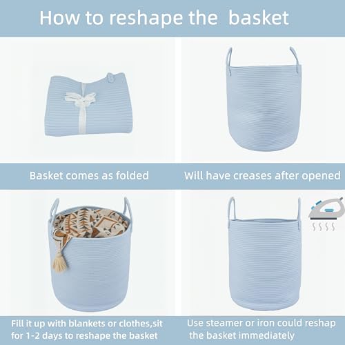 Xuanguo BGLB-00000 Cotton Rope Laundry Basket Hamper For Clothes Woven Storage Basket For Living Room Bedroom Boho Tall Rope Baskets For Blanket Toys Pillow Towels Baby Nursery Hamper Bin Light Blue thumb #5