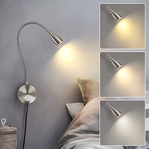 Rayefo Dimmable Bedside Plug In Reading Light, Minimalist Led Bed Reading Lamp Headboard Wall Mount Sconce With Usb Charger (Brushed Nickel) #TOP2