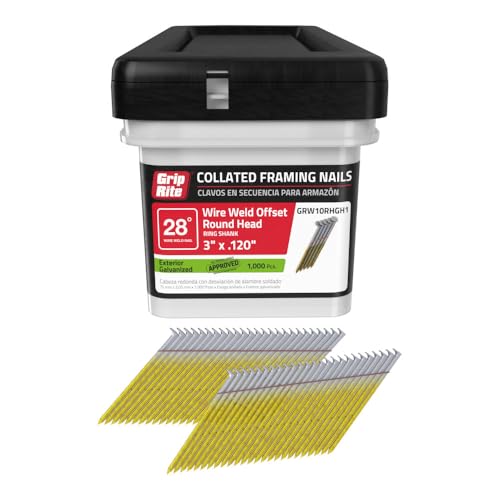 41e5PnvpZAL. SL500 Grip Rite Prime Guard GRW10RHGH1 28 degree Wire Weld Offset Round Head Exterior Galvanized Collated Framing Nails, 3