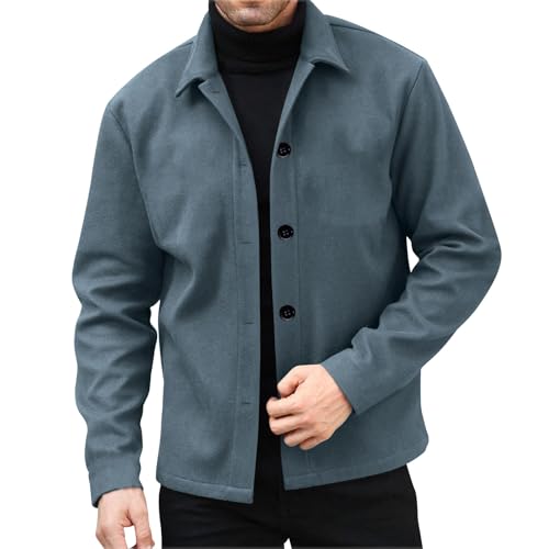 Image of Mens Wool Coat Long Sleeve Casual Smart Business Jackets Spring Autumn Classic Button Down Lightweight Jacket Regular Fit Turn-Down Collar Outerwear Solid Color Outdoor Jackets S-XXL