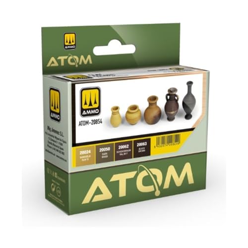 Mig Jimenez AMMO by ATOM Juego de pintura acrílica de colores arcilla, 4 colores, botellas de 20 ml, para pincel y aerógrafo, Modelo ATOM-20854