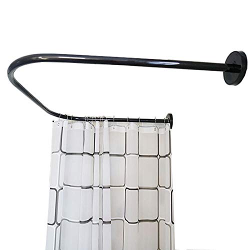 HJHY@ Barra Cortina Ducha Esquina Extensible, Barra Cortina Ducha Curva en Forma de U, Barra Cortina Ducha Baera Acero Inoxidable, para Bao, Tienda De Ropa, Negro 32 to 47X35X32 to 47in