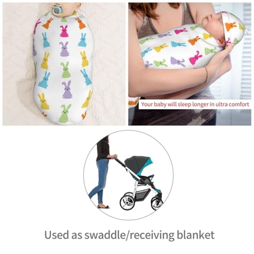 Image of Easter Cute Colorful Bunny Swaddle Blanket with Beanie Hat Set Newborn Receiving Blankets Baby Swaddle Wrap Soft Swaddle Blankets for Baby Boys and Girls