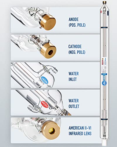 Omtech 80W Co2 Laser Tube For Laser Engraver & Cutter Machine, 1250Mm 80Mm Dia Laser Cutter Tube With Metal Head 10000Hr Mttf, Laser Cutting Engraving Machine Replacement Tube For Wood Acrylic Stone #TOP1