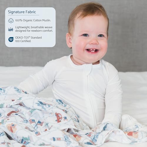 Image of LollyBanks Baby Swaddle Blanket 4th of July, 100% Cotton Neutral Muslin Blankets for Boys and Girls, Breathable 47 x 47 Inches Receiving Blanket, Soft and Lightweight Baby Wrap, Registry (USA Print)