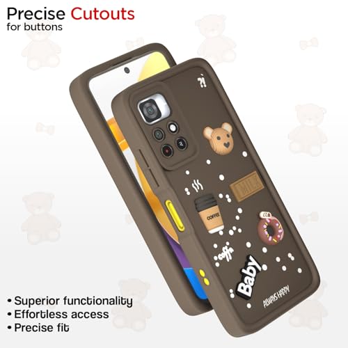 Image of Outlouders Back Cover for Poco M4 Pro | 3D Cartoon Bear Cute Fun Silicone Full Body Protection Bumper Case (Brown)
