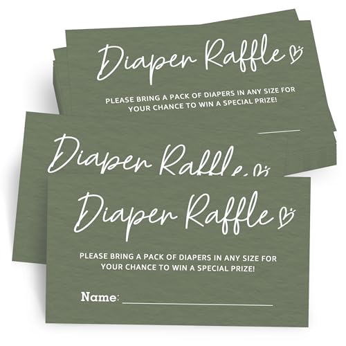 JUPXB 50 Pcs Funny Green Diaper Raffle Tickets - Baby Shower Game Diaper Raffle Card for Gender Reveal Baby Shower Party Games Decoration Centerpiece Enter to Win Drawing Prize Small 3.5" x 2" - A20