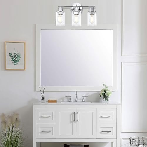 Image of 3-Light Chrome Bathroom Light Fixtures Over Mirror,Chrome Vanity Lights for Cabinet, 3 Bulb Bathroom Wall Sconce Light Fixture for Sink