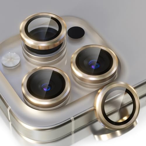 Image of Choiche Compatible for iPhone 15 Pro /iPhone 15 Pro Max Camera Lens Protector, 9H Tempered Glass Camera Cover Screen Protector Metal Ring Decoration Accessories (Gold)