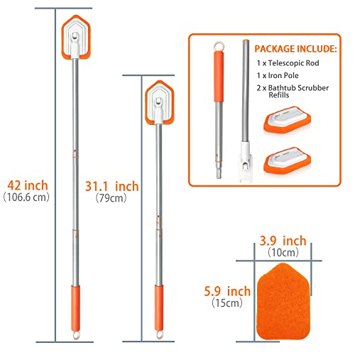Shower Scrubber For Cleaning With Long Handle - Dolanx Tub And Tile Scrub Brush With 2 Scouring Pads For Bathtub, Bathroom, Wall, Floor, Baseboard #TOP5