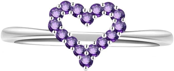 Round Cut Purple Amethyst Open Heart Wedding Engagement Ring, 14K Gold Finish February Birthstone Statement Ring, Amethyst Propose Ring