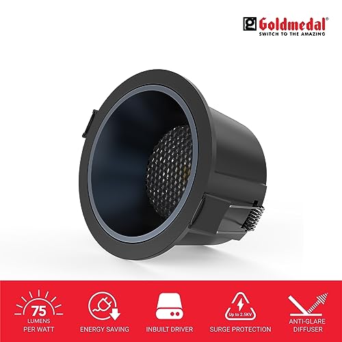 Image of Goldmedal Orchid 7W Black COB Round LED Spotlight |Compact Design Ceiling Light for Cabinets & Wardrobes | with 38 Beam Angle | Spotlight for Home & Display | Energy-Efficient |Warm White(3000K)