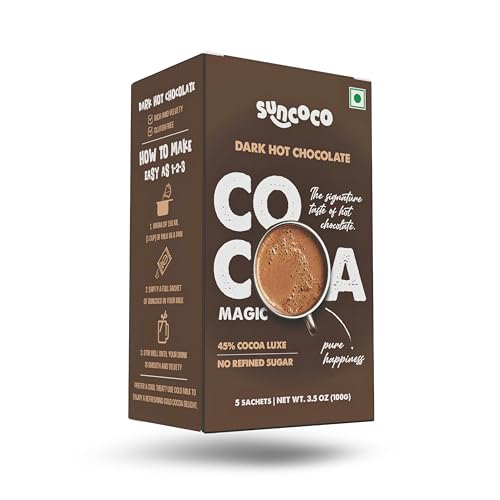 Image of SUNCOCO - Classy Cinnamon - Dark Hot Chocolate Powder Mix - 5 sachet Box | 45% Luxe Cocoa | No Refined Sugar | Enjoy Hot or Cold | Healthy Growth & Antioxidant Rich | 100 grams