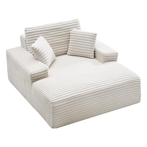 VEVOR Chaise Longue, 1380 mm Large, Chaise Longue d'intérieur surdimensionnée sans os, Fauteuil de Lecture Moderne rembourré avec Coussins et accoudoirs, canapé-lit Profond pour Salon, Chambre, Beige