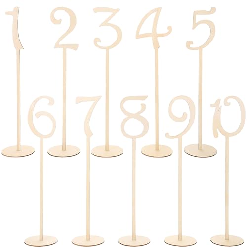 Hezhou 10 Pcs Holzform Tischnummern Set Teiliges Rustikale Holztischnummern Holz-Hochzeitstischnummernhalter Tischplatznummern Wooden Tischnummern Zeichnen Hochzeit Holzschild Bankett (A)