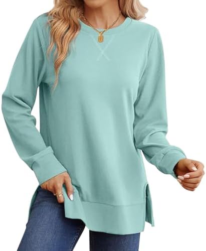 Side Split Sweatshirt for Women No Hood Loose Fit Tunic Sweatshirts - 2