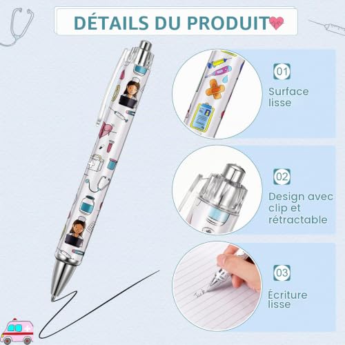 Clabby 12 Stylo à Bille Infirmière Mignon Stylos d'Infirmière Rétractable Dessin Animé Médecin Stylo Infirmière Accessoires Médecin Drôle Infirmière Cadeaux pour Infirmières Médecins (12) – vue 3