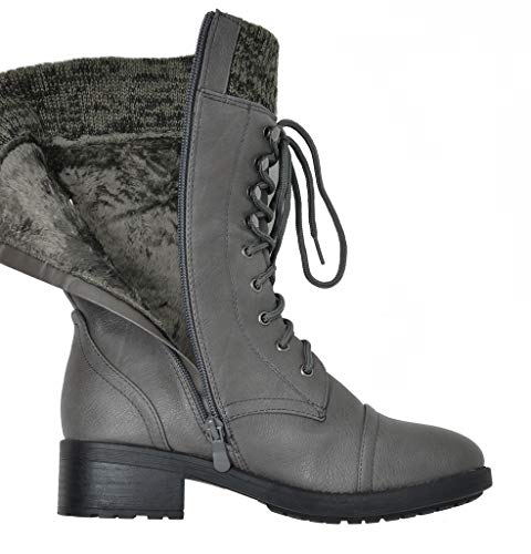 DREAM PAIRS DREAM PAIRS Women's Mid Calf Combat Riding Boots for UK Ladies Fashion Boots, Grey, 5 UK