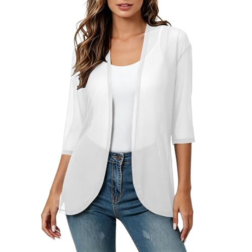 Bolero de gasa transparente y ligero con mangas de tres cuartos para verano