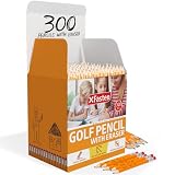 XFasten Golf Pencils with Erasers Bulk, 300-Pack 3.5' #2 HB Pre-Sharpened Easy-to-Grip Half Mini Golf Pencils for Kids, Adults, and School Supplies - Hexagonal, Smooth Writing, and Non-Smudging