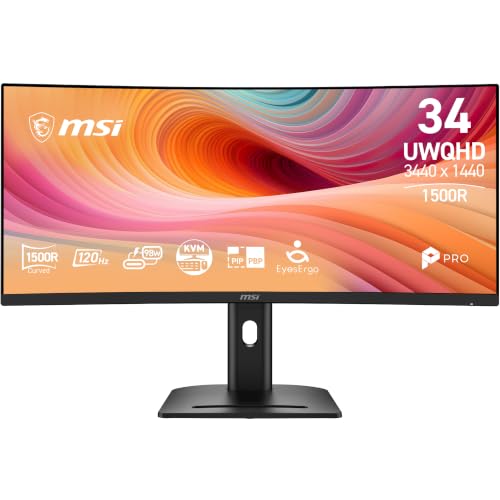 Image of msi PRO MP341CQPHG E12 34 inch VA 3440x1440(UWQHD) Computer Monitor,120Hz,Adaptive-Sync,HDMI,DisplayPort,Type C,VESA,Height Adjustable,Speaker,1ms,Black