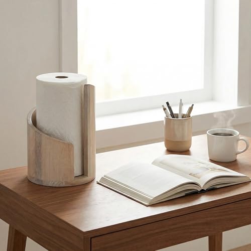 Soporte para toallas de papel anticaída con base de madera estable para encimera 4