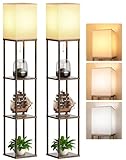 PARTPHONER Floor Lamp with Shelves for Living Room 2 Pack, Shelf Floor Lamp with 3 CCT LED Bulb, Corner Display Standing Column Lamp Etagere Organizer Tower Nightstand for Bedroom, Rustic Brown