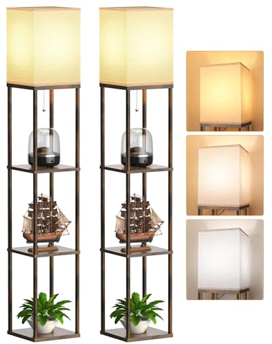 PARTPHONER Floor Lamp with Shelves for Living Room 2 Pack,