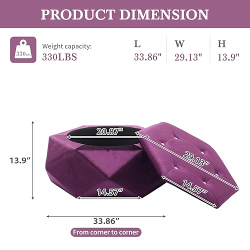 Christopher Knight Home Kiin Velvet Storage Ottoman, Medium Ottoman Foot Rest, Foot Stools Ottoman with Storage, Living Room Sofa Couch Extra Seat, Modern Coffee Table for Home Office, Purple by Christopher Knight Home - Image 7