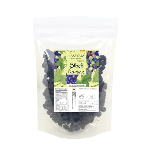 Image of TASSYAM Premium Hand Picked Black Raisins 900Gm Pouch | Healthy Natural Dry Fruits Luxury Pack Of Kali Draksh Kishmish