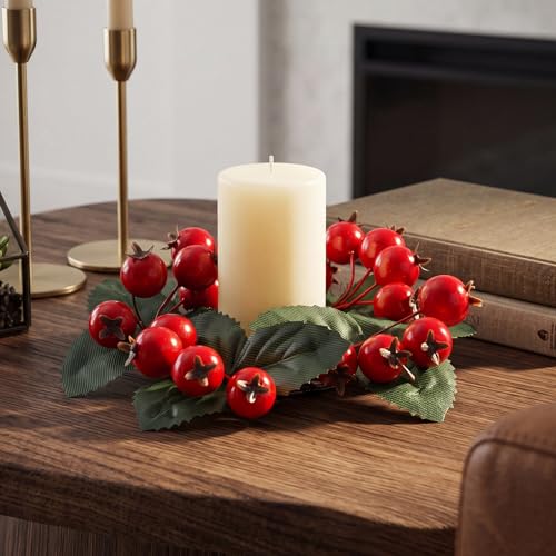 Daifunli 2 Pcs Red Berry Christmas Candle Rings Wreaths for Pillar 2.25" by Daifunli - Used condition - Image 5