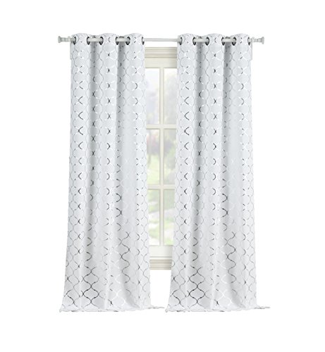 Goodgram 2 Pack Lattice Metallic Foil Ultra Luxurious Grommet Top Curtains - Assorted Colors & Sizes (95 In. Long, Silver) #TOP3
