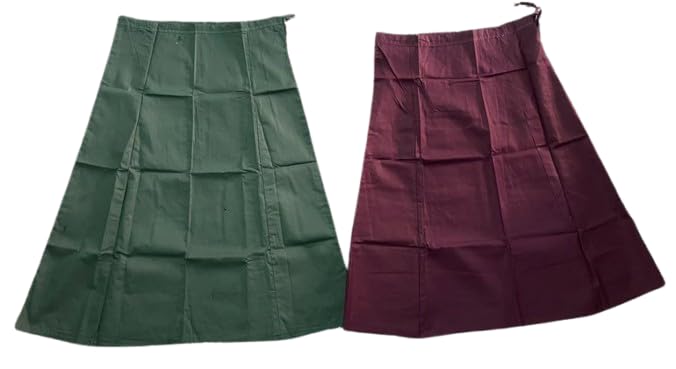 Women's Cotton Petticoat Pack of 2, Green and Wine Color-picture-34