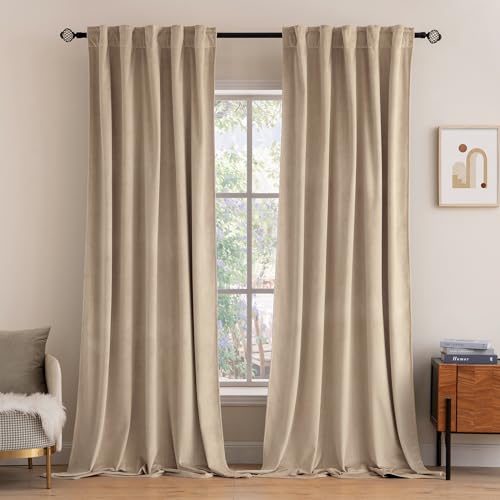 Image of MIULEE Velvet Curtains 52x96 inches 2 Panels Camel Beige Blackout Curtains | Luxury, Bedroom Living Room, Thermal Insulated, Super Soft Window Drapes, Rod Pocket & Back Tab