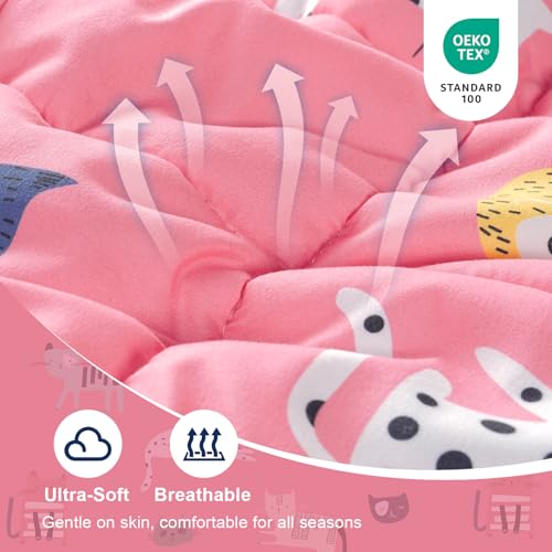 Kivik Cooling Weighted Blanket 7 Pounds, Breathable Weighted Blankets, Ultra Soft Heavy Throw for Relaxing & Sleeping, Machine Washable, 41 x 60 Inches, Cute Cat Printing, Pink