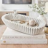 Gandeer Large Decorative Bowl for Home Decor Long Dough Key Bowls Coffee Table Decor Centerpiece White Ruffle Scalloped Resin Modern Handicraft Bowl for Kitchen Counter Farmhouse Entryway