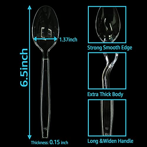 [100 Count] Clear Plastic Spoons Heavy Duty Disposable Spoon Reusable Bulk Plastic Utensils Sturdy Cutlery Set Durable Plasticware Silverware For Party,Every Day Use,Picnic,Camping,Wedding,Barbecues #TOP2