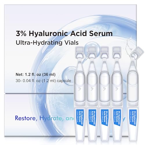 3% hyaluronzuurserum – ultra-hydraterende vials, hyaluronserum voor het gezicht, hyaluron serum gezichtsherstelling, hydrateert en glow, puur hyaluronzuur extract met 4D hyaluronzuur