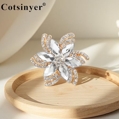 Image of Vintage Flower Brooch for Women - Elegant Lapel Pin with Rhinestones & Crystals for Suits, Coats, Dresses, Hats, Scarves and Shawls