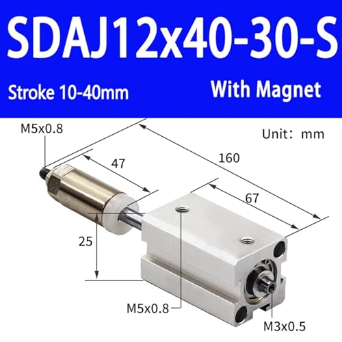 Cylindre pneumatique compact double effet SDAJ12 course réglable - 3