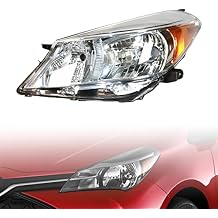 Headlight Assembly Compatible with 2012 2013 2014Toyota Yaris/2012 2013 2014 Vitz Hatchback, Driver Slde Halogen Headlamp Replacement White Housing Headlight Lens L